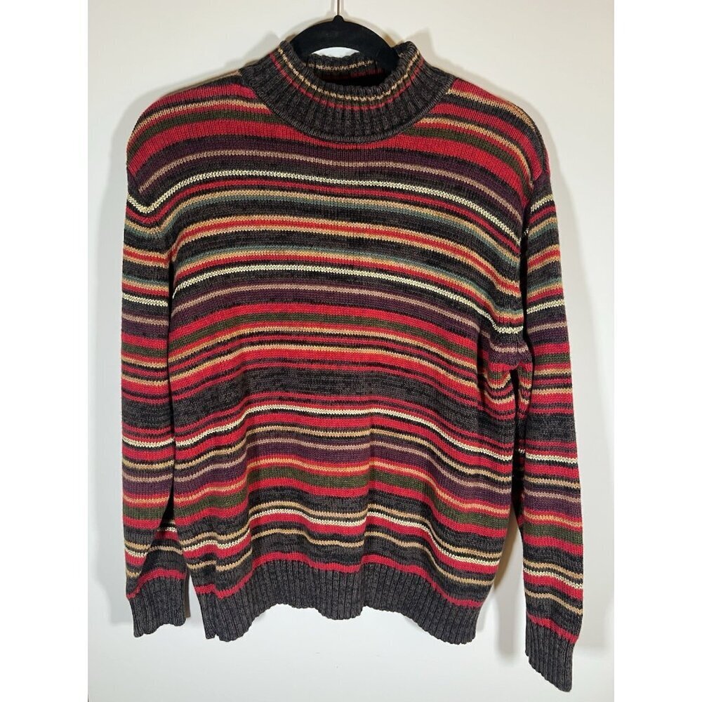Vintage 90s Tiara International striped mockneck gold metallic sweater M preppy